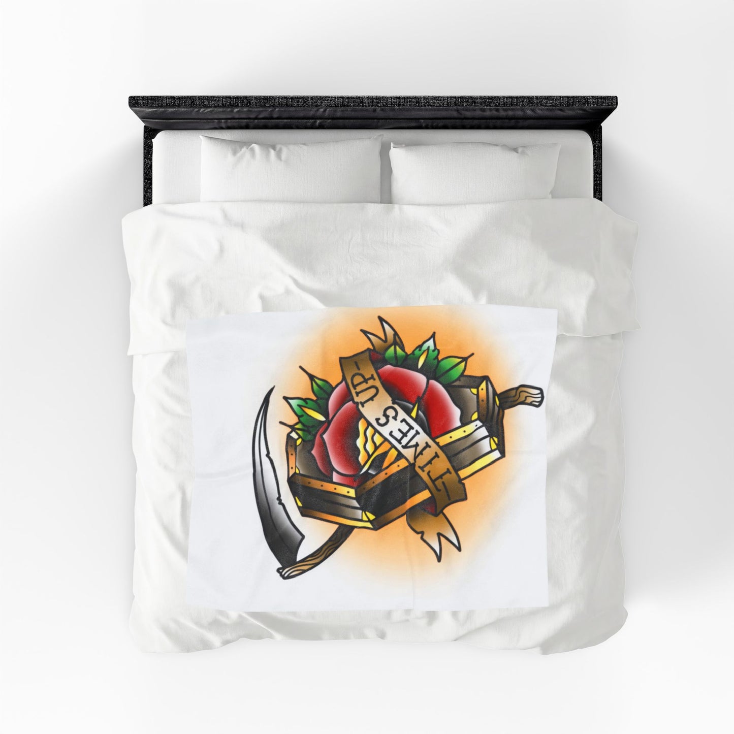 Time's Up Coffin Tattoo Flash Velveteen Plush Blanket Throw Home Decor Horror