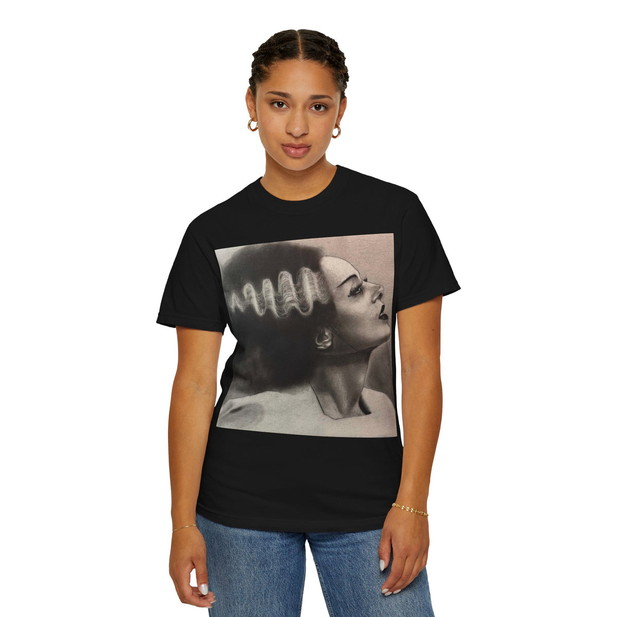 Bride of Frankenstein Portrait T-shirt | Vintage Horror Original Art Illustration Clothing Gothic