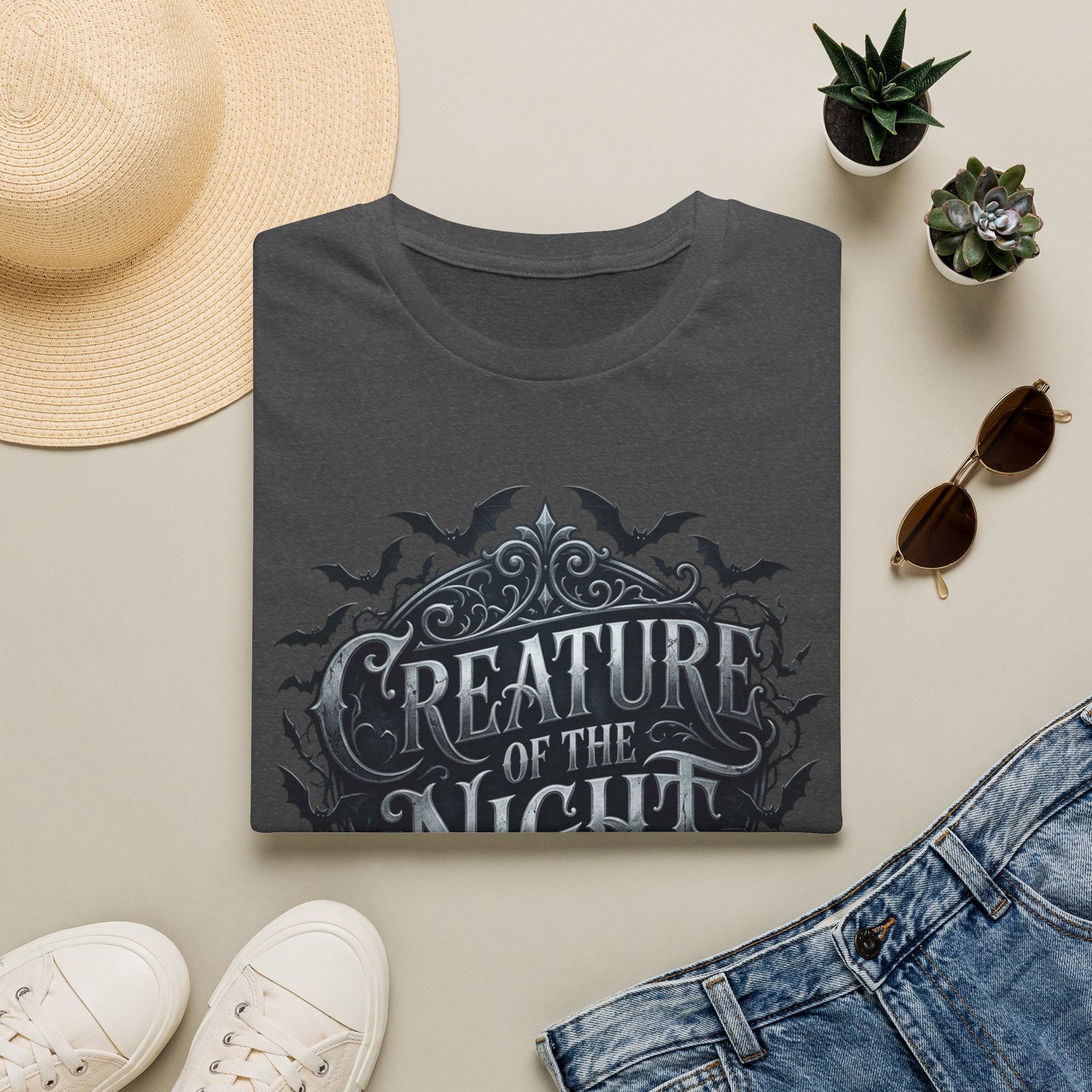Creature of the Night T-Shirt Gothic Bat Halloween Tee Spooky Goth Clothing