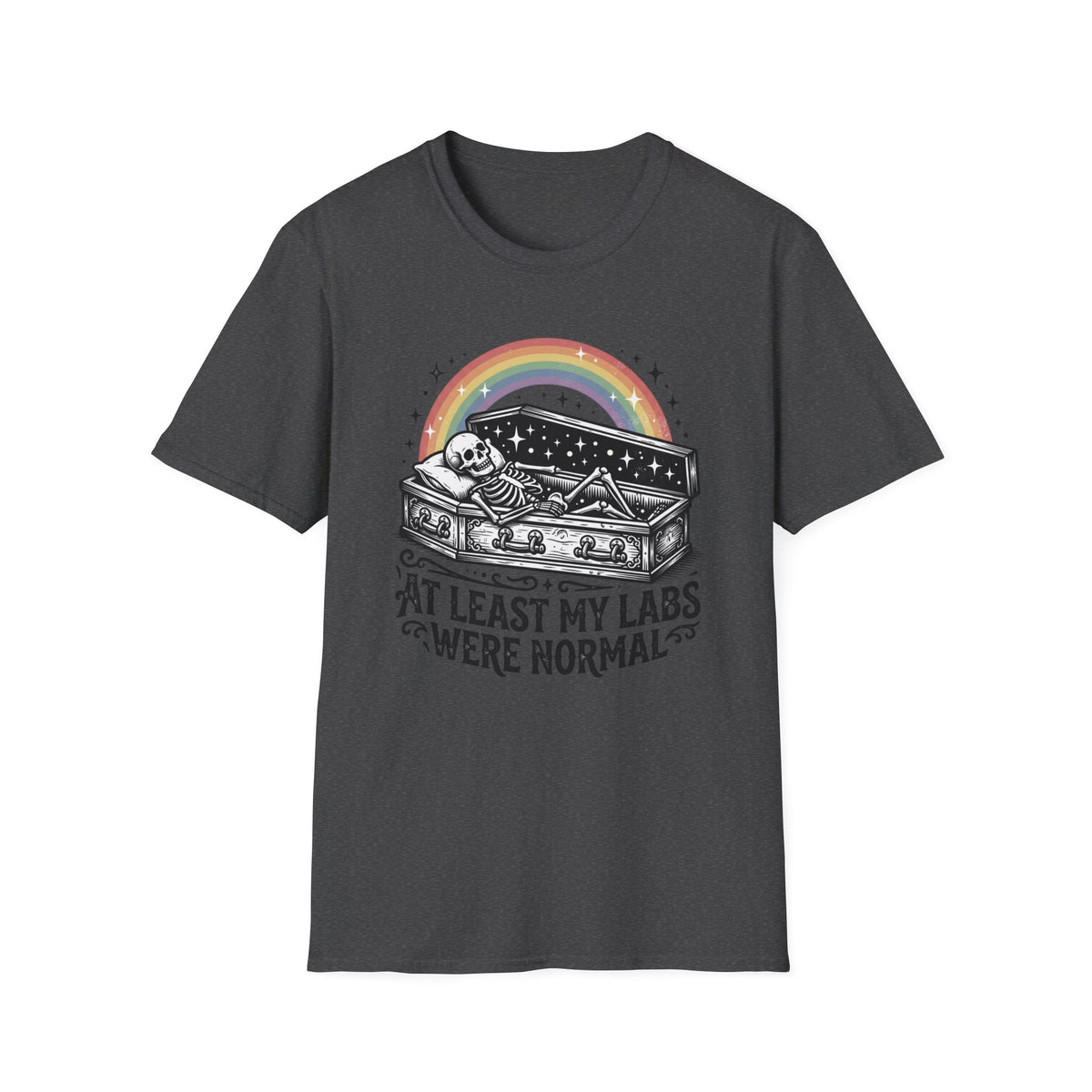 At Least My Labs Were Normal T-Shirt Coffin Skeleton Rainbow Medical Humor