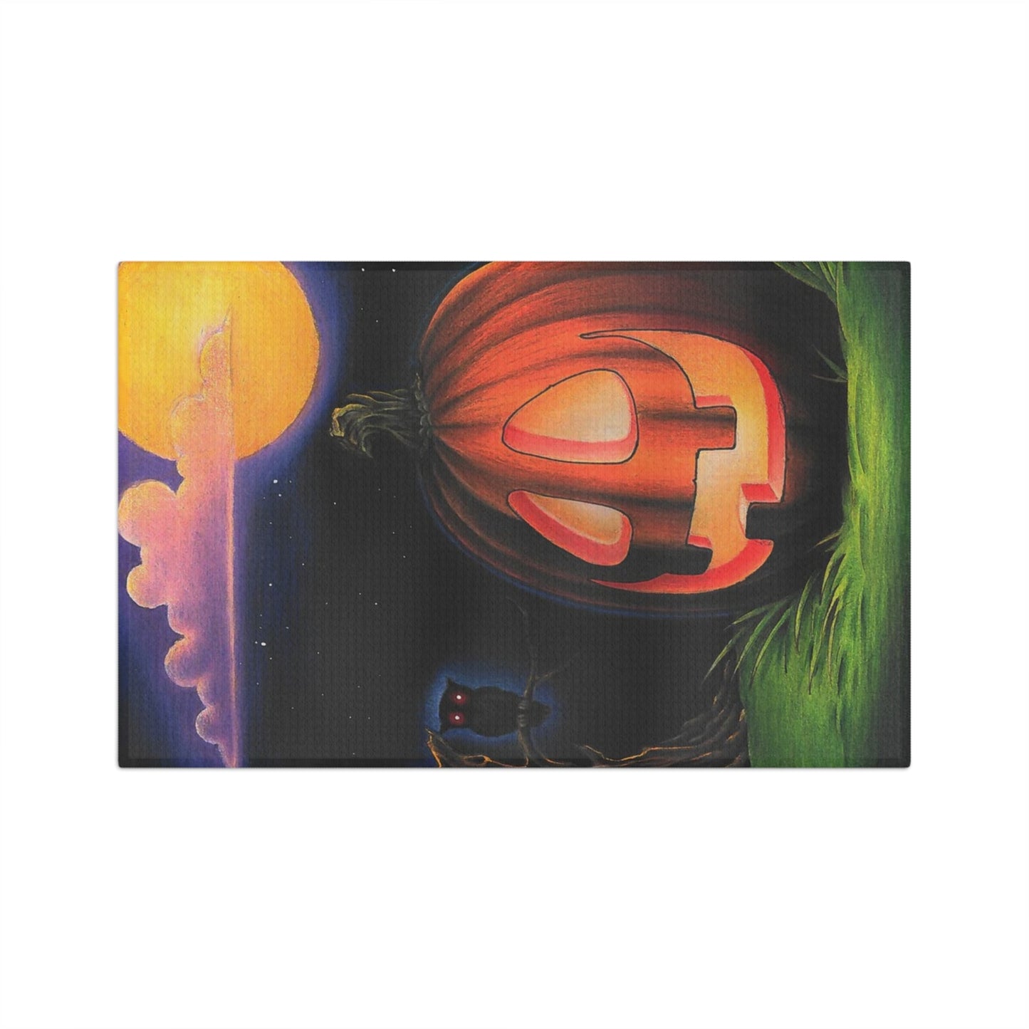 Jack-o'-Lantern Pumpkin Microfiber Tea Towel Halloween Moonlit Scene Spooky Home Decor