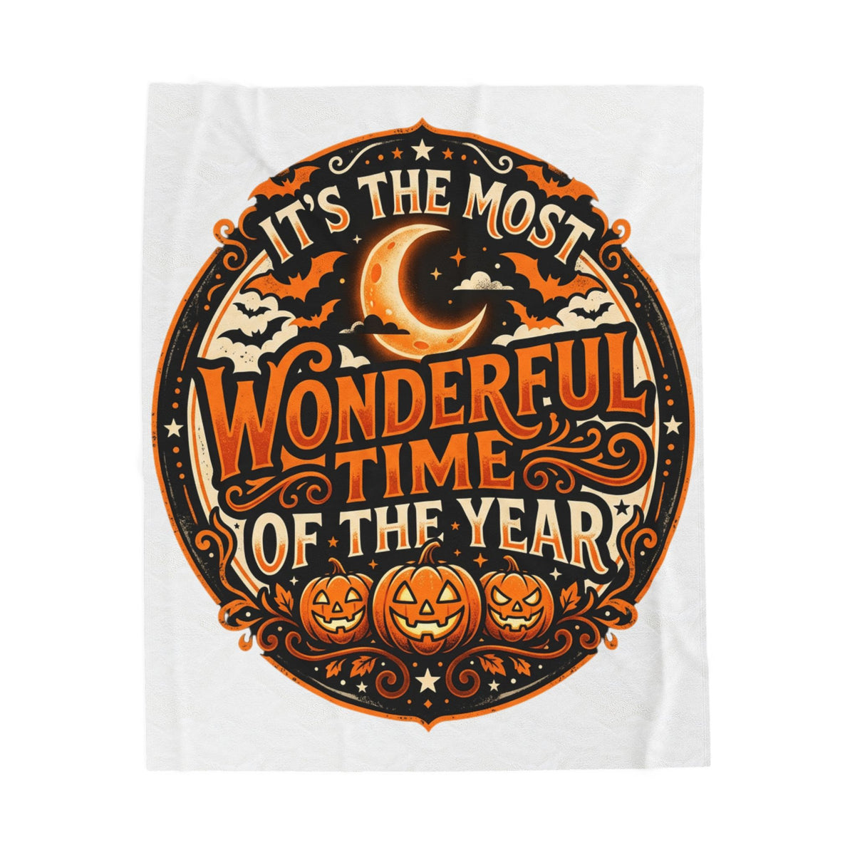 It's the Most Wonderful Time of the Year Velveteen Plush Blanket Halloween Pumpkin Fall Spooky