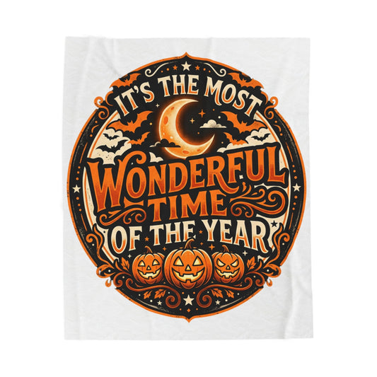 It's the Most Wonderful Time of the Year Velveteen Plush Blanket Halloween Pumpkin Fall Spooky