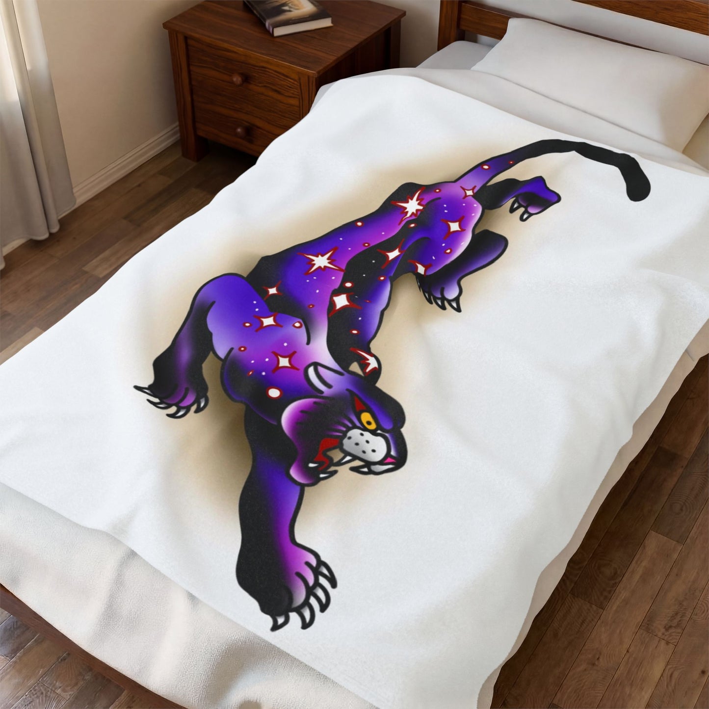 Mystical Galaxy Panther Tattoo Art Velveteen Plush Blanket Throw Home Decor