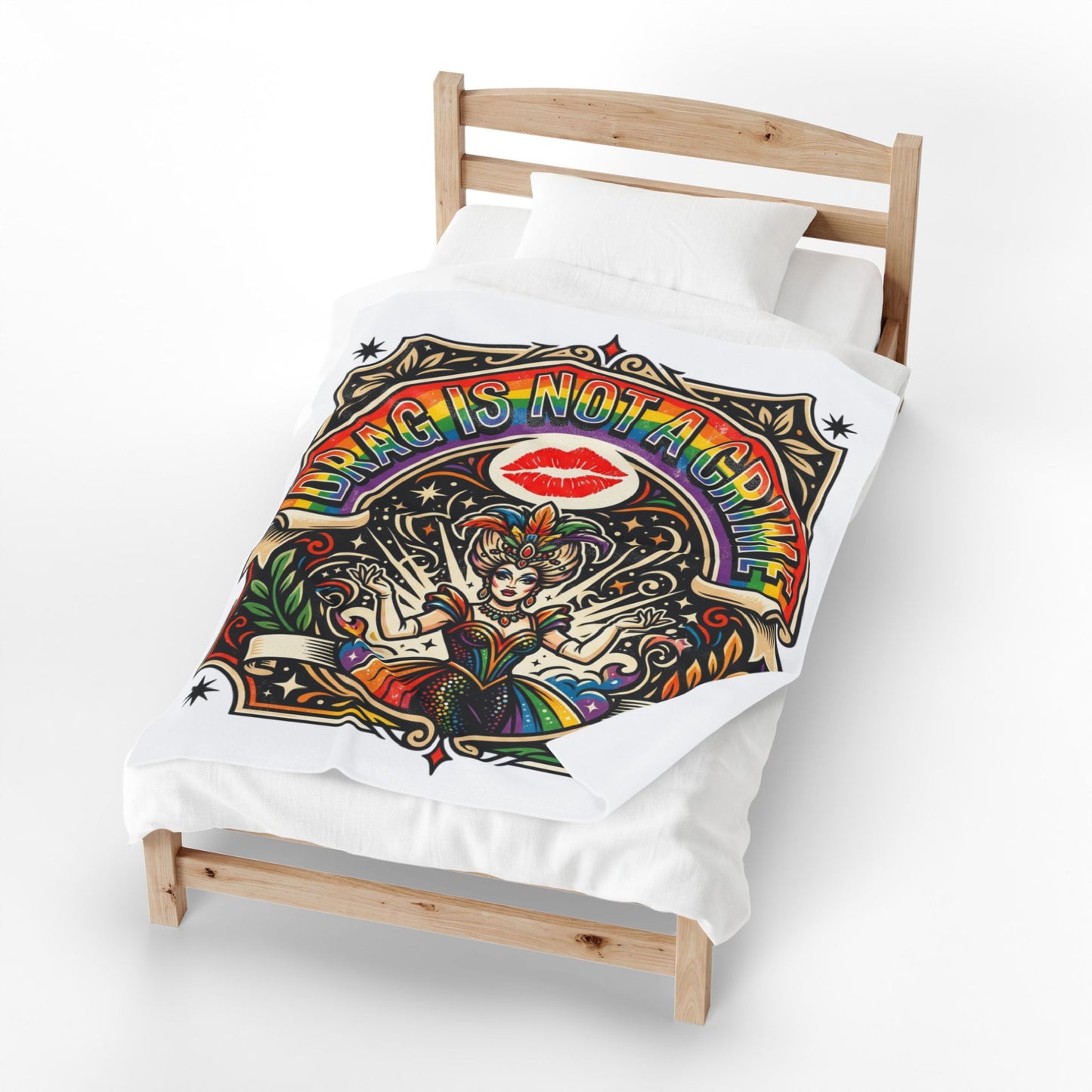 Drag Is Not a Crime Velveteen Plush Blanket Pride Rainbow Queen LGBTQ