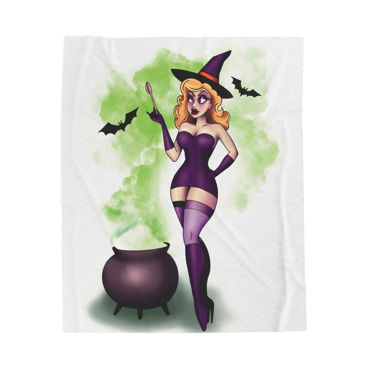 Witch Pin-Up Velveteen Plush Blanket Witchy Home Decor