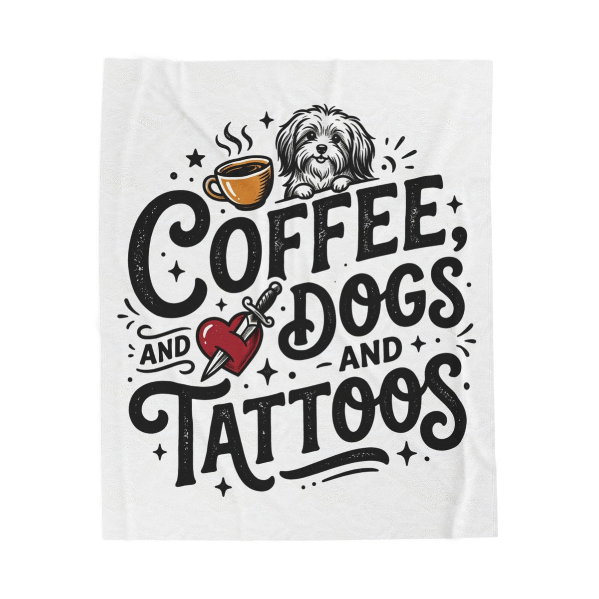 Coffee Dogs and Tattoos Velveteen Blanket | Dog Lover Coffee Design