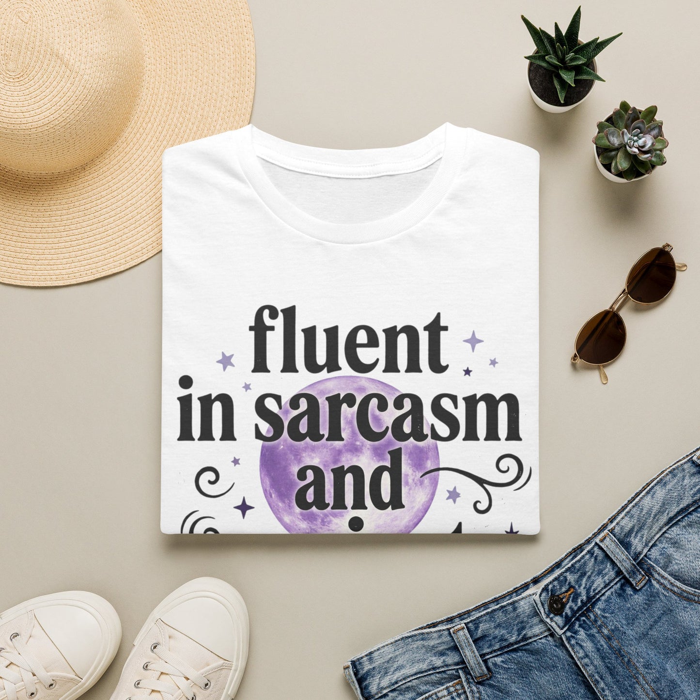 Fluent in Sarcasm and Ancient Incantations T-Shirt Sarcastic Witch Tee Goth Horror