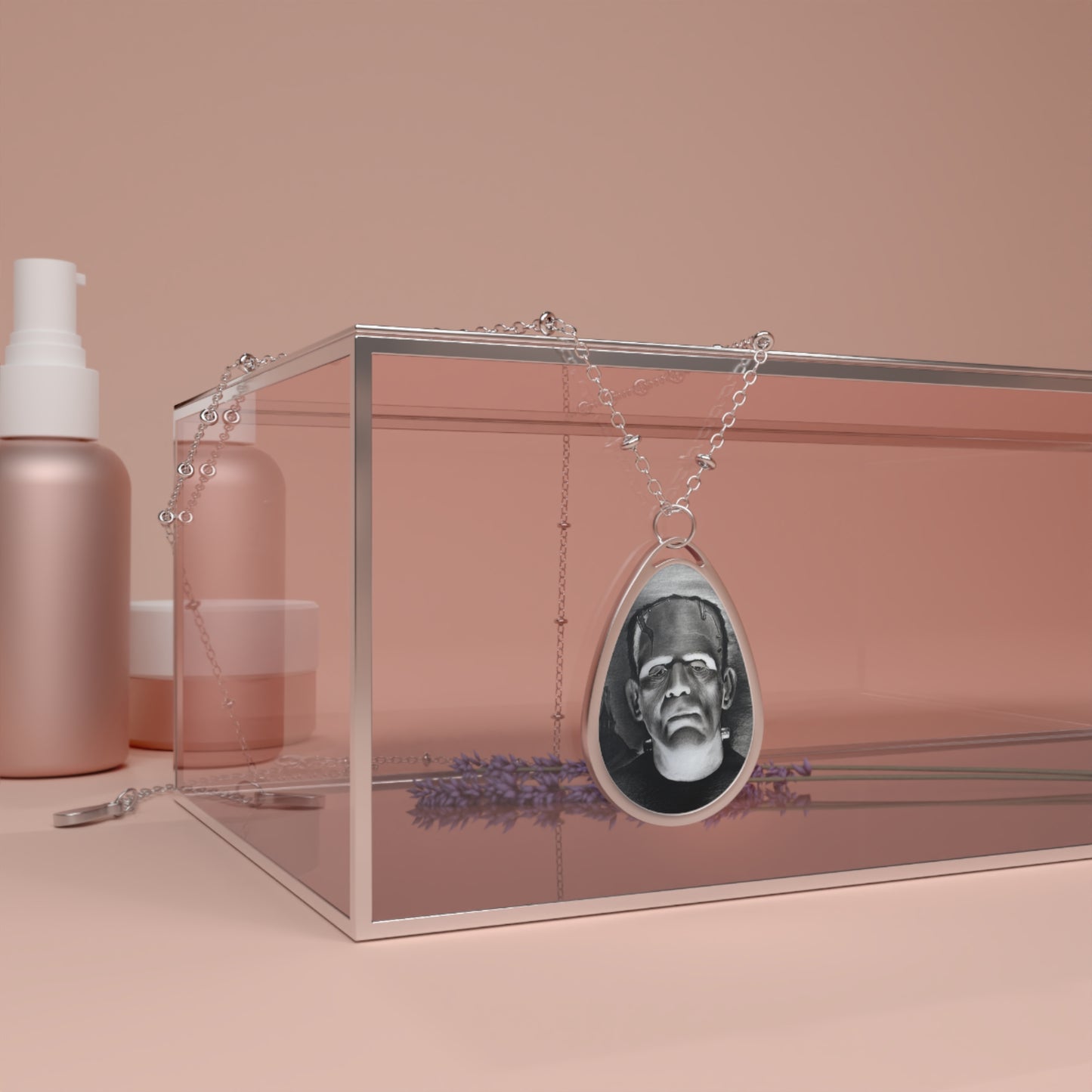 Frankenstein Portrait Necklace Oval Teardrop Pendant Horror Gothic Jewelry