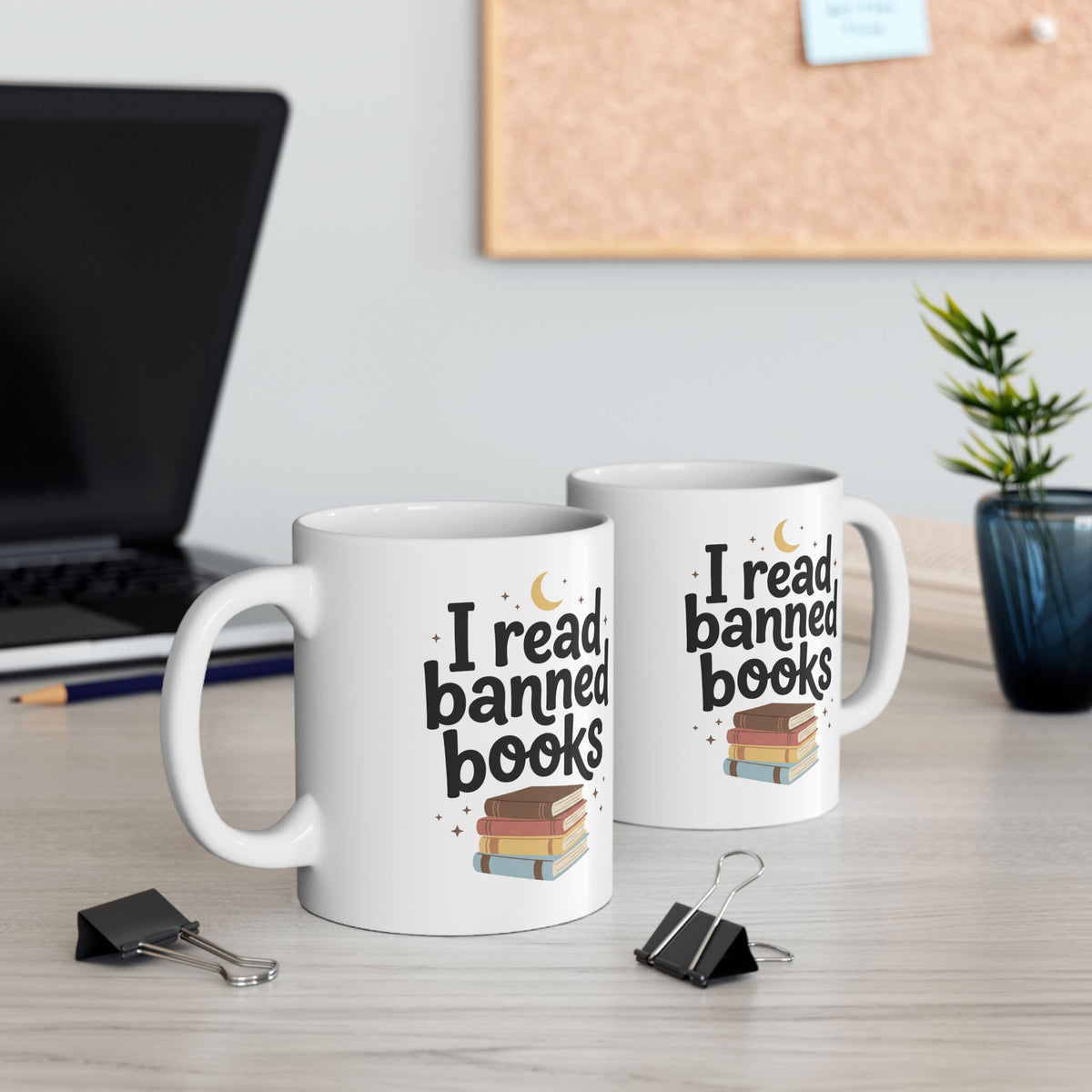 I Read Banned Books Mug Ceramic Coffee Cup Book Lovers Library Literary