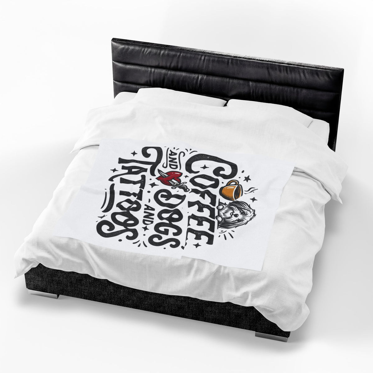 Coffee Dogs and Tattoos Velveteen Blanket | Dog Lover Coffee Design