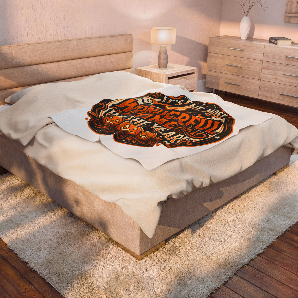 It's the Most Wonderful Time of the Year Velveteen Plush Blanket Halloween Pumpkin Fall Spooky
