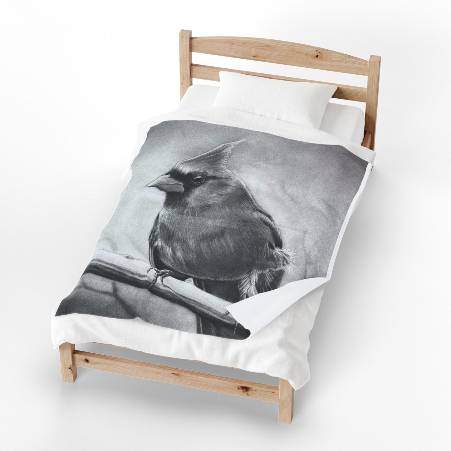 Original Art Cardinal Bird Velveteen Plush Blanket Home Decor Throw