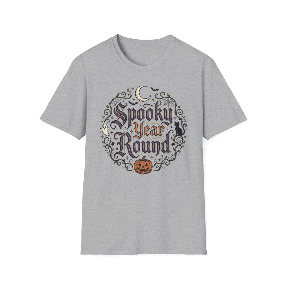 Spooky Year Round T-Shirt Halloween Script Pumpkin Moon Goth Alternative Clothing