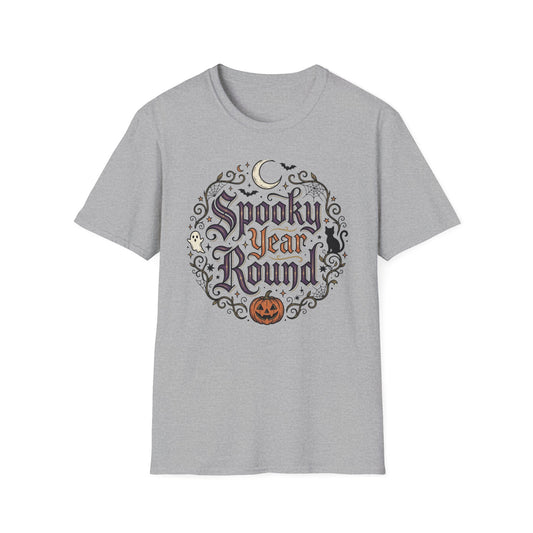 Spooky Year Round T-Shirt Halloween Script Pumpkin Moon Goth Alternative Clothing