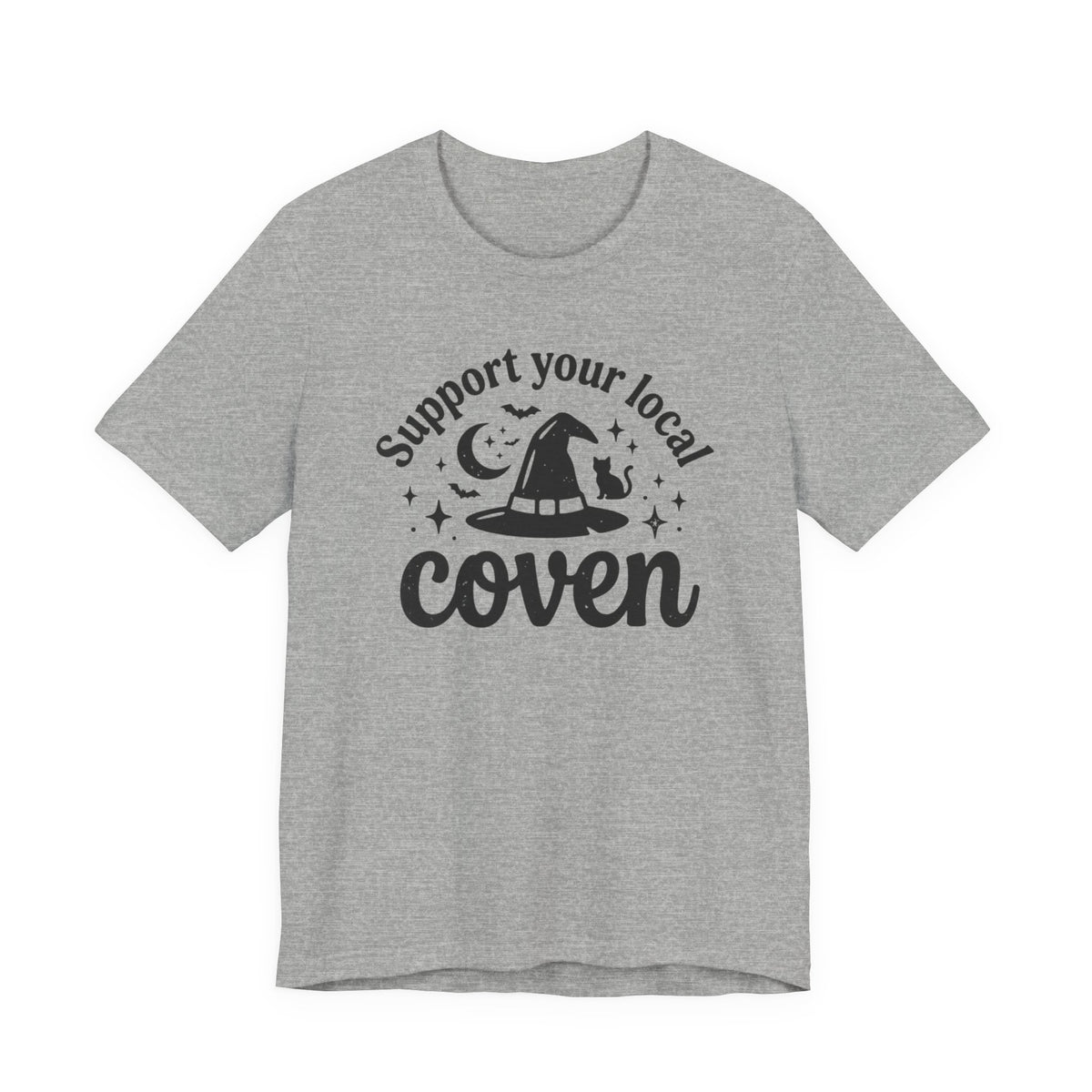 Support Your Local Coven T-Shirt Witch Hat Moon Stars Tee Halloween Spooky