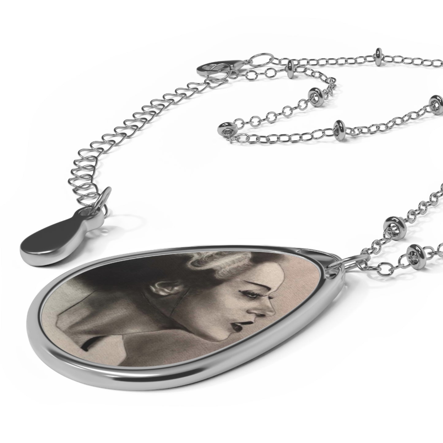 Bride of Frankenstein Classic Oval Necklace – Gothic Silver Teardrop Pendant Horror