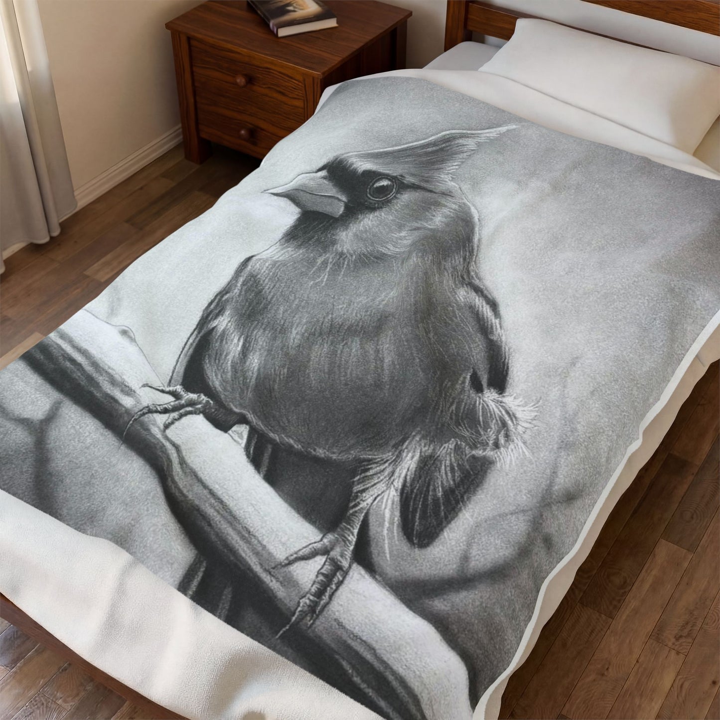 Original Art Cardinal Bird Velveteen Plush Blanket Home Decor Throw