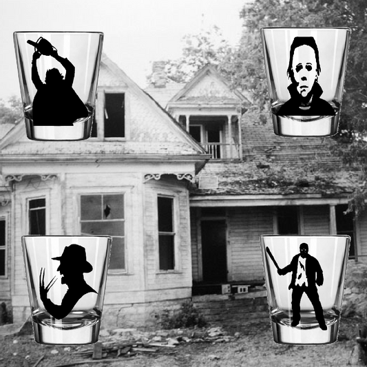 4 Set Slasher Shot Glasses Barware Horror Halloween Metaphysical