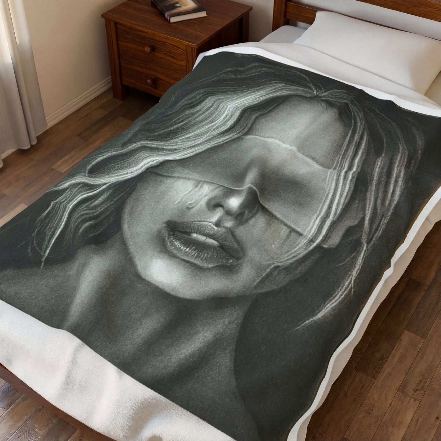 Blindfolded BDSM Woman Velveteen Plush Blanket - Bedroom Throw Home Decor