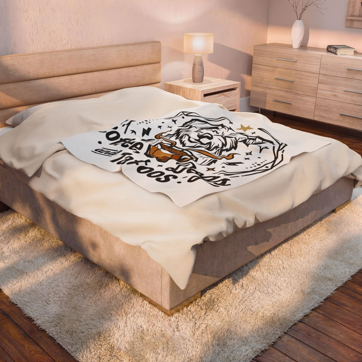 Coffee Dogs and Tattoos Velveteen Plush Blanket Home Decor Throw