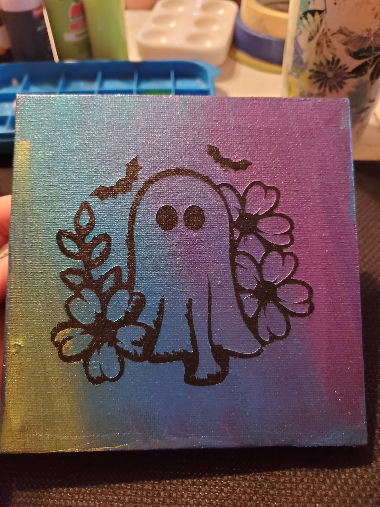 Spooky Metallic Ghost Shelf Sitter Canvas Painting