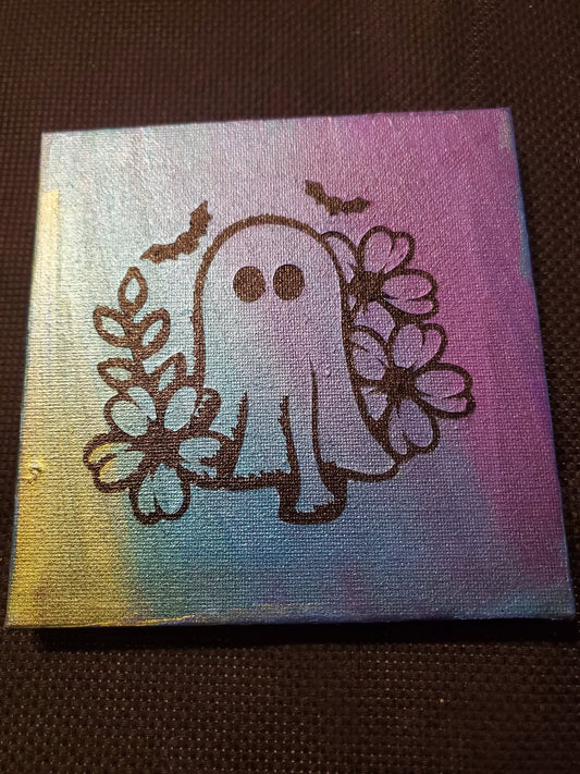 Spooky Metallic Ghost Shelf Sitter Canvas Painting