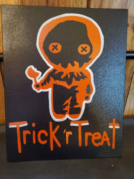 Sam Trick r Treat Horror Sign Canvas Painting Halloween Metaphysical