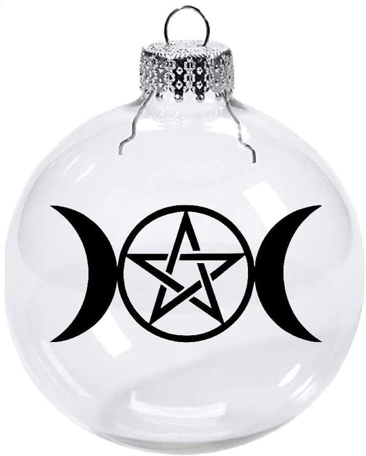 Pentacle Triple Moon Clear Christmas Ornament Shatterproof Horror Halloween Metaphysical