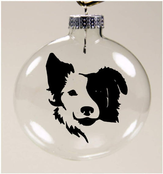 Border Collie Dog Face Clear Christmas Ornament Shatterproof