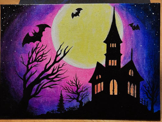 Spooky Haunted House Glow Canvas Art Wall Hanging Home Decor Horror True Crime
