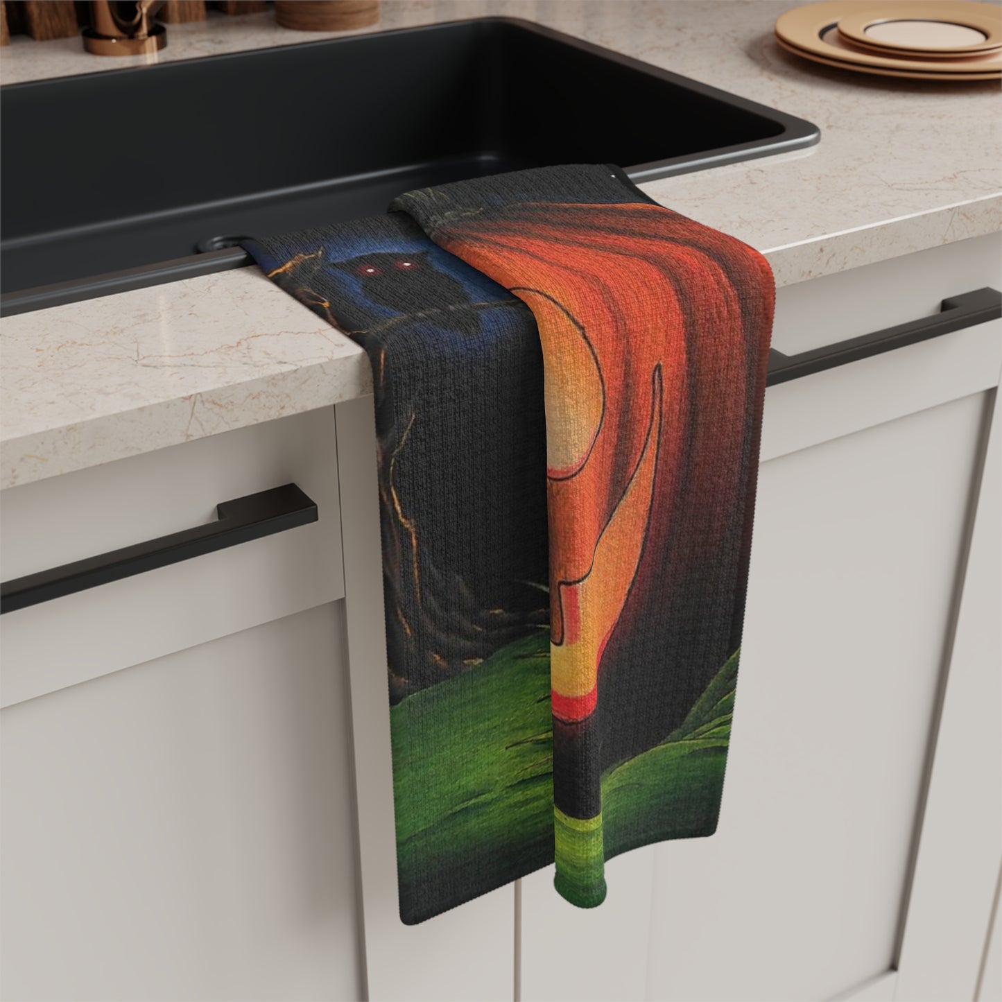 Jack-o'-Lantern Pumpkin Microfiber Tea Towel Halloween Moonlit Scene Spooky Home Decor