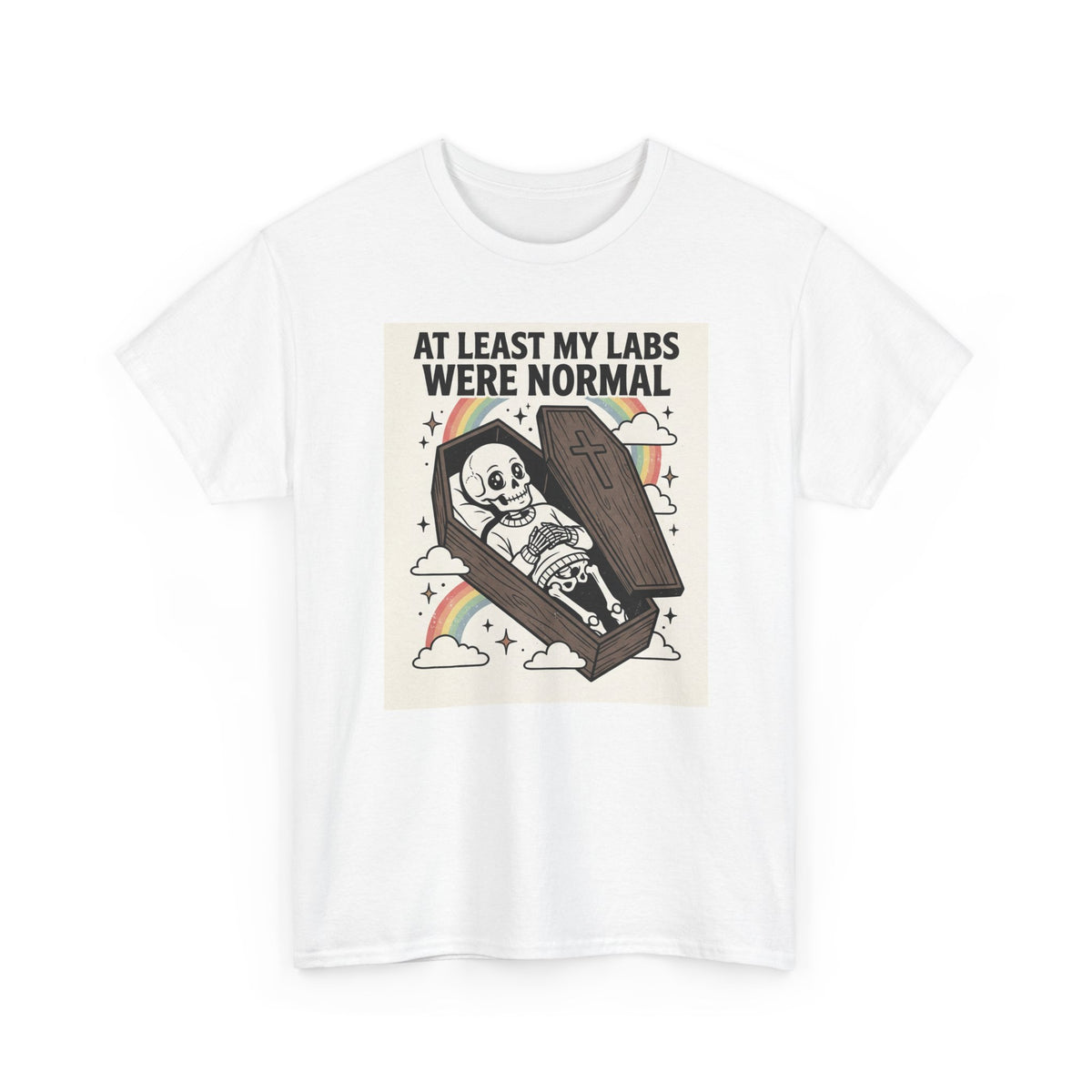 At Least My Labs Were Normal T-Shirt Skeleton in Coffin Medical Humor
