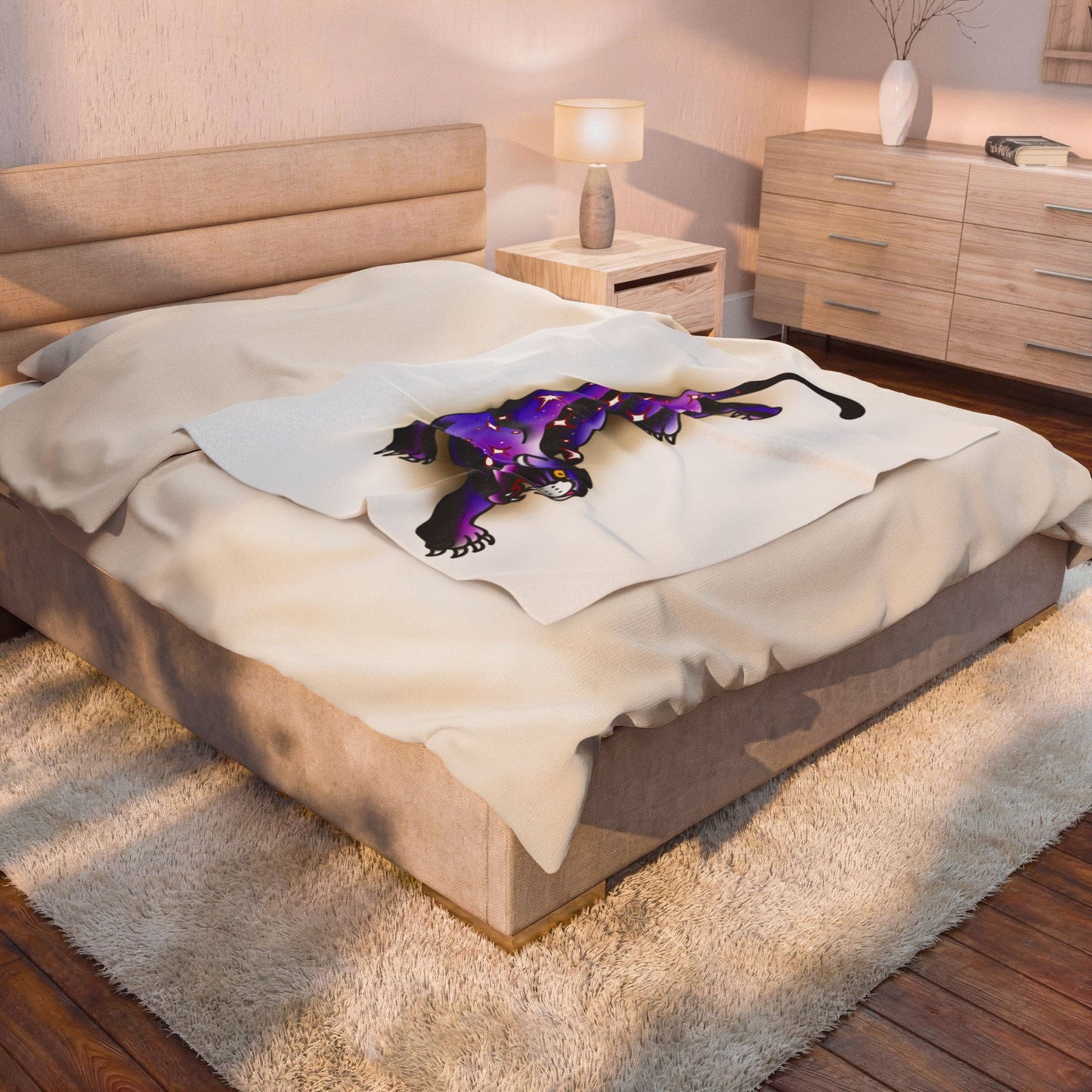 Mystical Galaxy Panther Tattoo Art Velveteen Plush Blanket Throw Home Decor