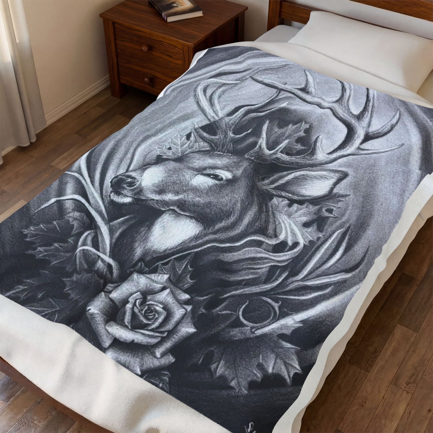 Realistic Deer Portrait Velveteen Plush Blanket Wildlife Home Decor
