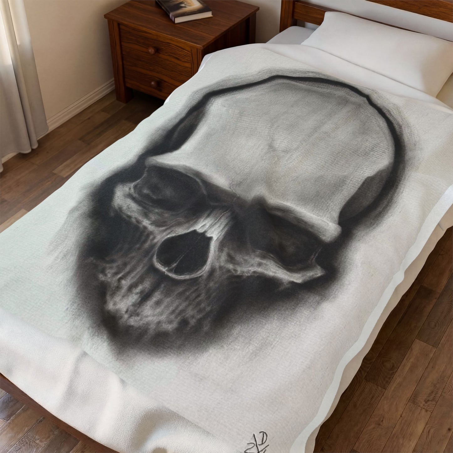 Smoky Charcoal Skull Art Velveteen Plush Blanket Throw Gothic Decor