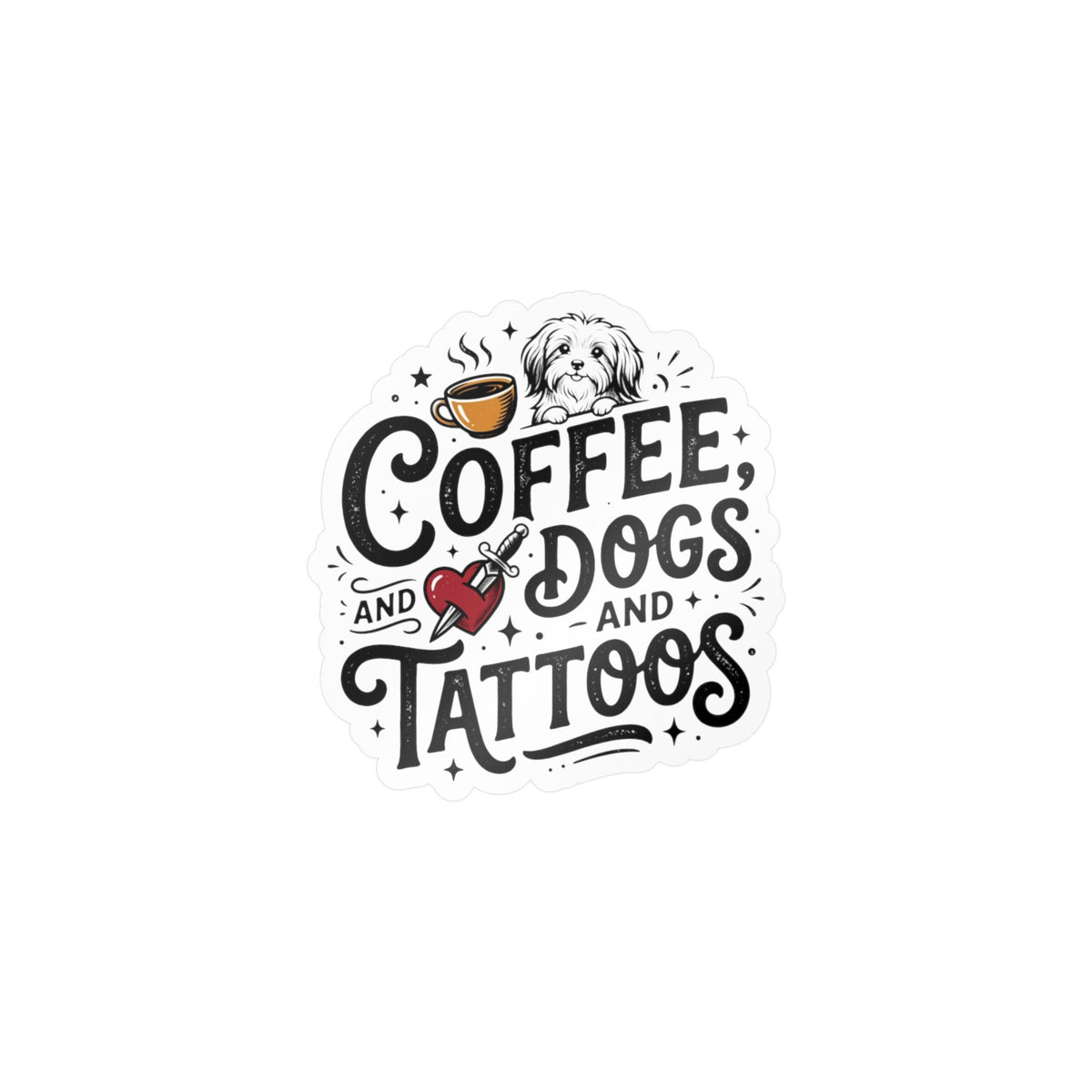 Coffee Dogs Tattoos Kiss-Cut Vinyl Decal Sticker