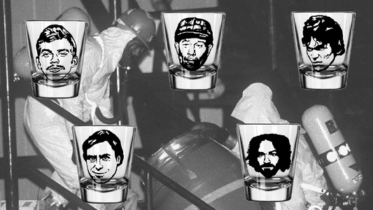 5 Set True Crime Shot Glasses Barware Horror Halloween Metaphysical