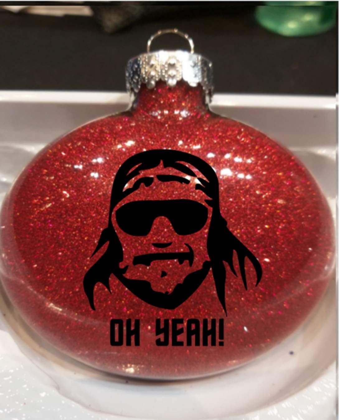 Randy Savage Macho Man Oh Yeah Wrestling Glitter Holiday Ornament Shatterproof Disc