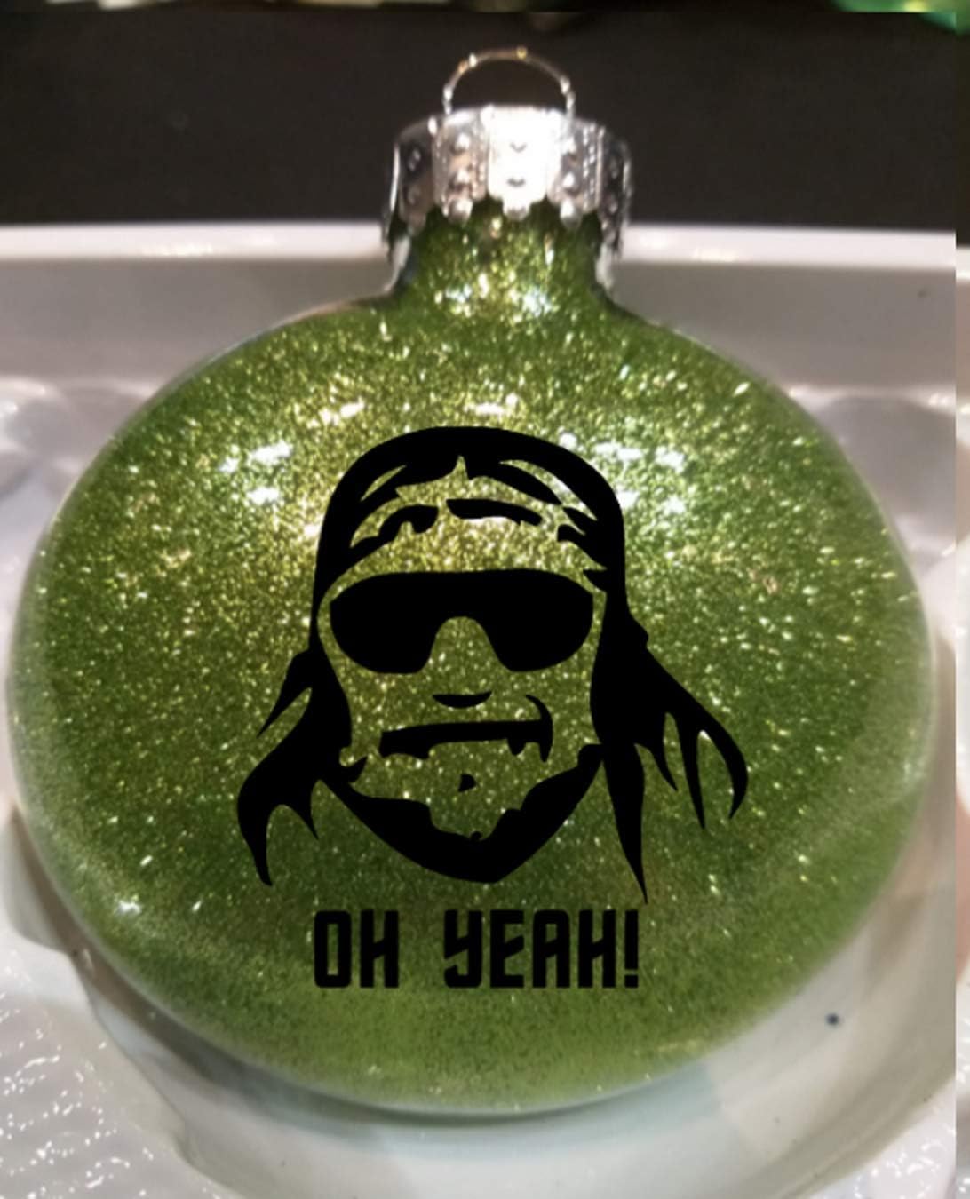 Randy Savage Macho Man Oh Yeah Wrestling Glitter Holiday Ornament Shatterproof Disc