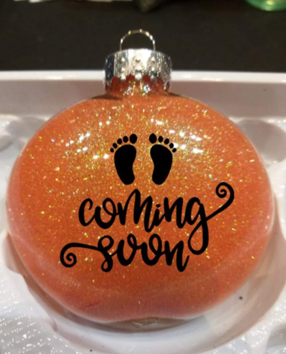 Coming Soon Pregnancy Baby Glitter Holiday Ornament Shatterproof Disc Horror