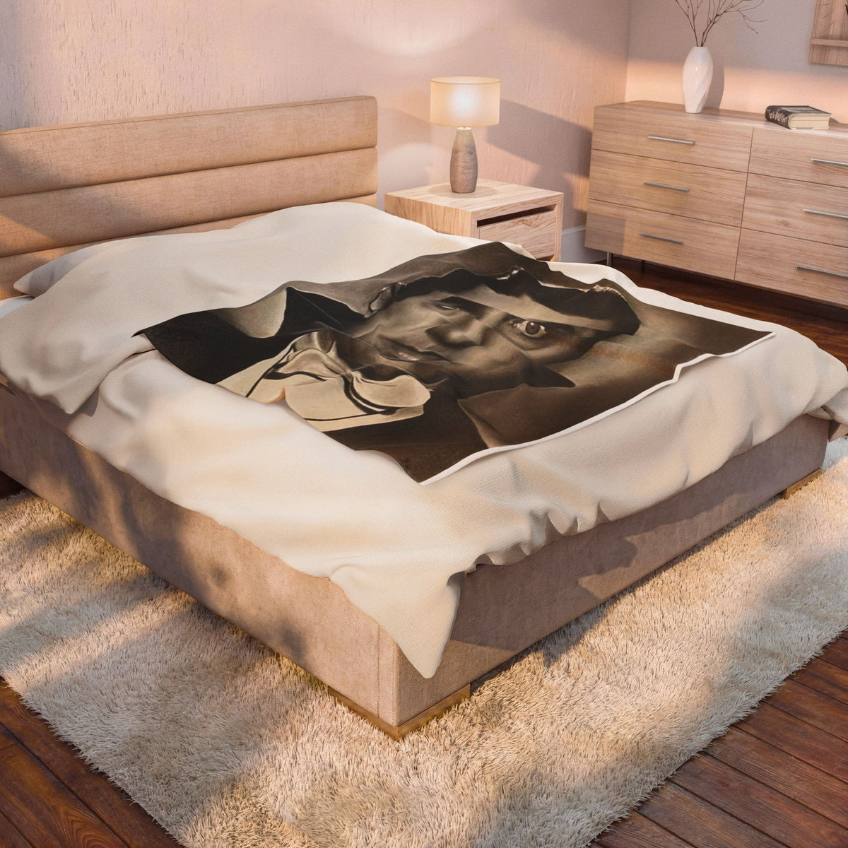 Original Dracula Portrait Velveteen Plush Blanket Gothic Vampire Throw Halloween Decor