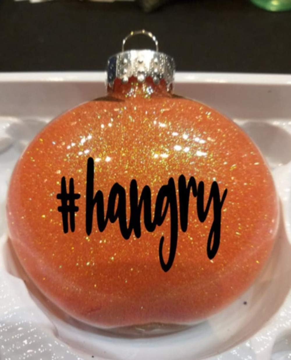 Hangry Funny Glitter Holiday Ornament Shatterproof Disc Horror