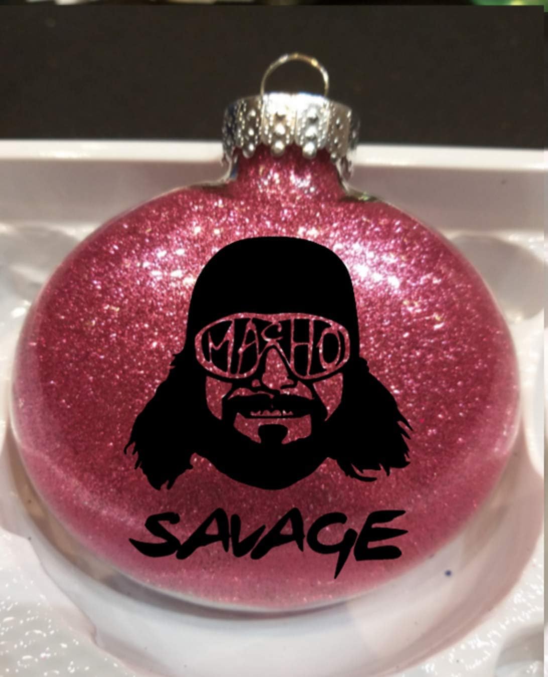 Randy Savage Macho Man Wrestling Glitter Holiday Ornament Shatterproof Disc