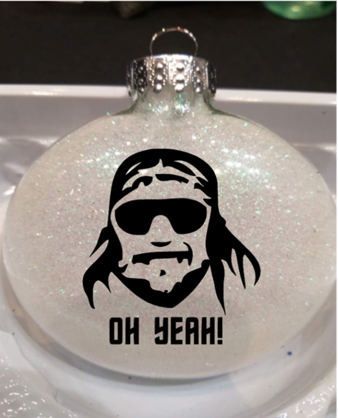 Randy Savage Macho Man Oh Yeah Wrestling Glitter Holiday Ornament Shatterproof Disc