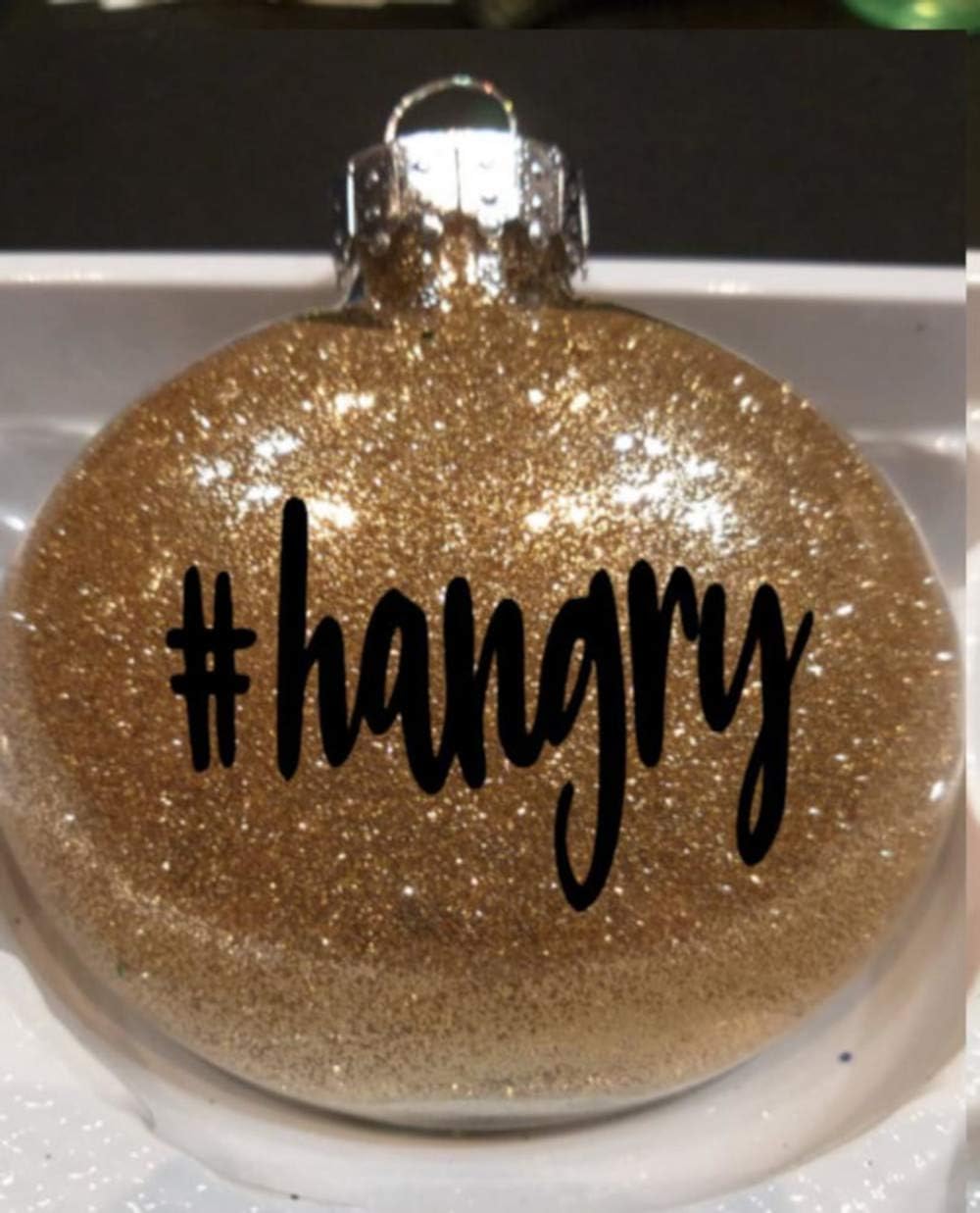 Hangry Funny Glitter Holiday Ornament Shatterproof Disc Horror