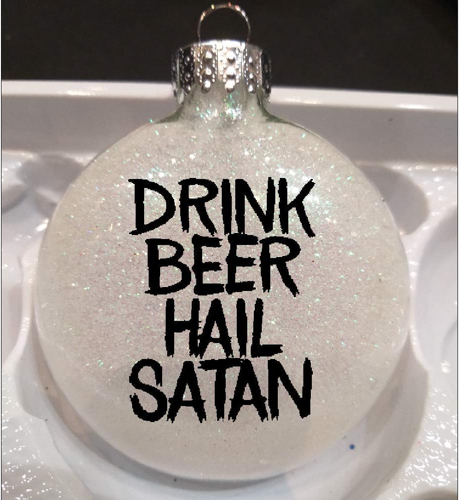 Drink Beer Hail Satan Glitter Holiday Ornament Shatterproof Disc Horror