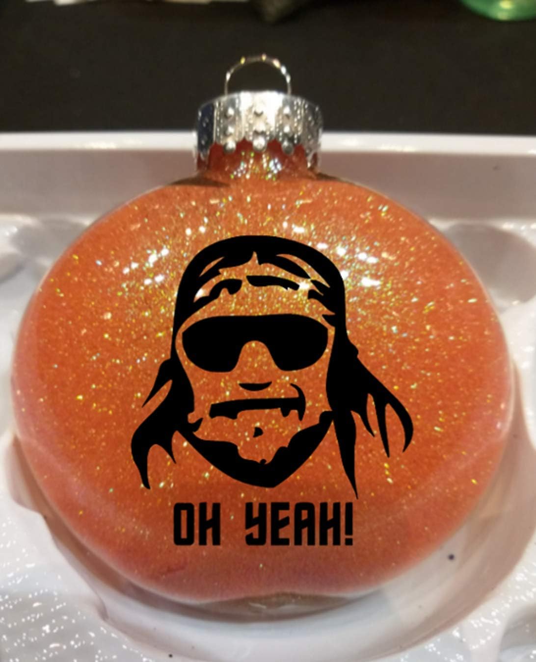 Randy Savage Macho Man Oh Yeah Wrestling Glitter Holiday Ornament Shatterproof Disc