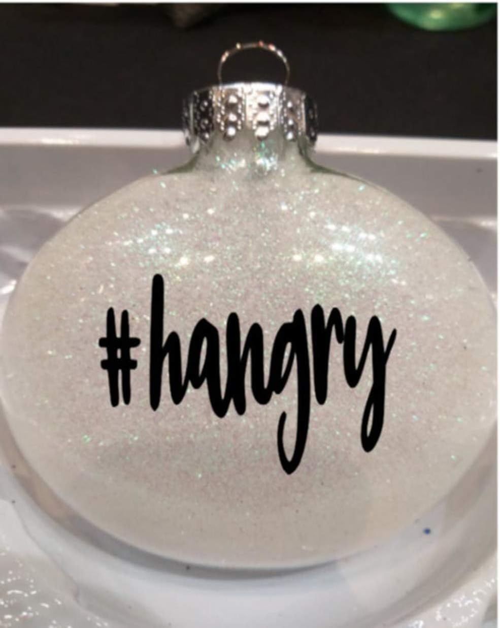 Hangry Funny Glitter Holiday Ornament Shatterproof Disc Horror