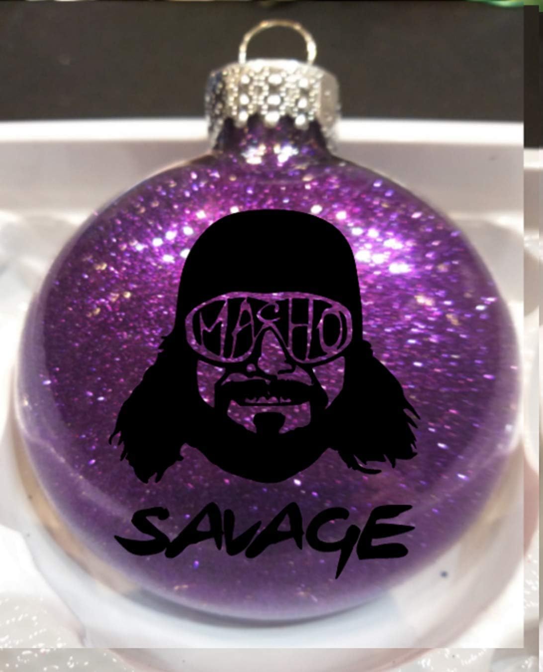 Randy Savage Macho Man Wrestling Glitter Holiday Ornament Shatterproof Disc